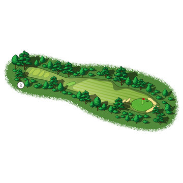 Vector golf course hole aerial isometric view