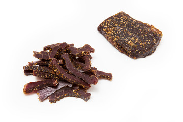 Biltong, South African beef jerky meat.