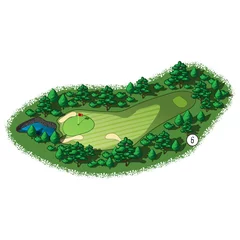 Schilderijen op glas Vector golf course hole aerial isometric view © andriocolts