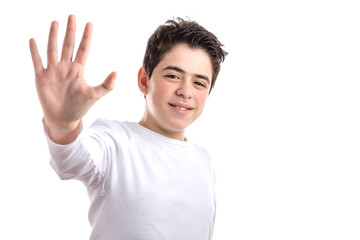 Fototapeta premium High five gesture by smooth-skinned Hispanic teen