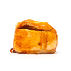 Pork pie isolated on a white studio background.