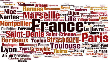 Cities in France word cloud concept. Vector illustration