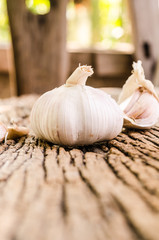 garlic on wooden board