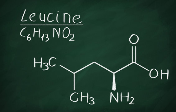 Chemical formula of Leucine on a blackboard