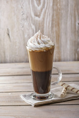 iced coffee with milk and ice cream in a glass