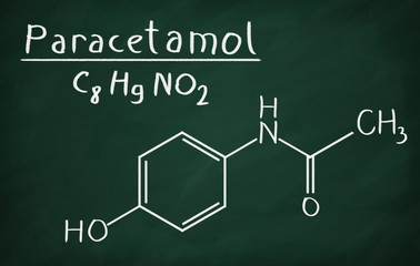 Chemical formula of Paracetamol on a blackboard - obrazy, fototapety, plakaty