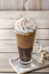 iced coffee with milk and ice cream in a glass