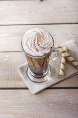 iced coffee with milk and ice cream in a glass