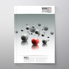 Spheres in motion on gray background. Brochure, flyer or report