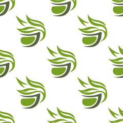 Green or herbal tea cups seamless pattern