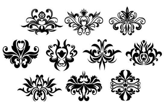 Black floral curly design elements