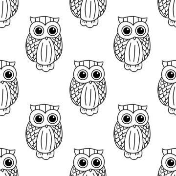Vintage cute black owls seamless pattern
