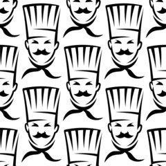 Mustached chef in professional uniform seamless pattern