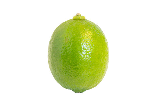 Closeup of one whole ripe lime fruit isolated on white