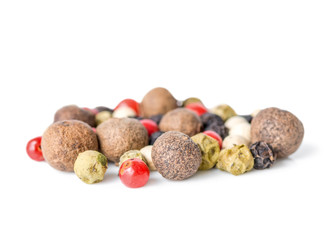 different peppers is isolated on white background, closeup