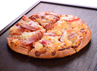 Delicious italian pizza served on wooden