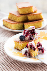 Homemade sponge cake with ice cream