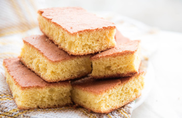 Homemade sponge cake in slices