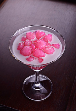 Thai dessert, Stuffed Water Chestnut in Syrup and Coconut Milk.(