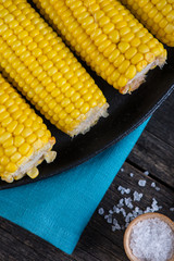 Homemade golden corn cob with butter and salt