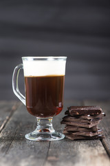 alcoholic irish coffee with dark chocolate