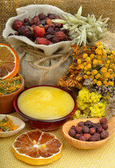 Сalendula flower, oats, immortelle flower, tansy herb, honey, w