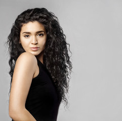 Woman with beauty black hair with natural make-up
