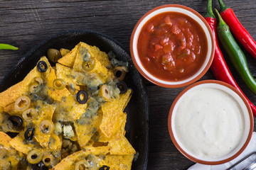 mexican hot street food nachos with salsa dip