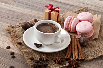cup of hot coffee and spices