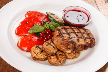grilled steak with vegetables