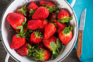 Fresh ripe sweet strawberries, just clean still wet