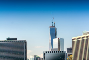 Fototapeta na wymiar Street skyline of Lower Manhattan on a beautiful sunny day