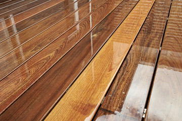 Wet Outdoor Decking Surface - obrazy, fototapety, plakaty