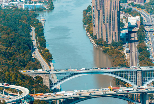 Alexander Hamilton And Washington Bridge. Aerial View Of New Yor