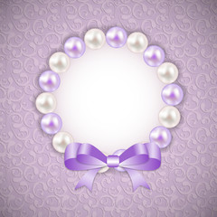Vintage Pearl Frame with Bow  Background. Vector Illustration.