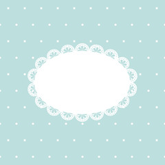 Background with lace frame on blue polka dot texture