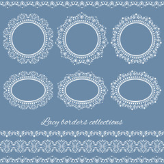 Set of white vintage elegant lacy borders and frames