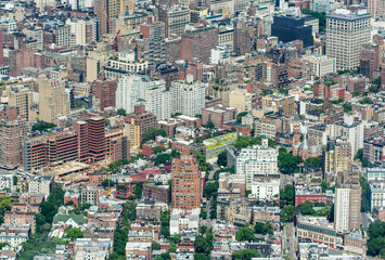 Aerial view of New York Buildings and Skyscrapers at dusk