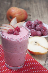 Fruit - berry smoothies with  pear and  frozen raspberries  with