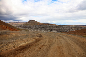 Fototapeta na wymiar Road and volcanic field