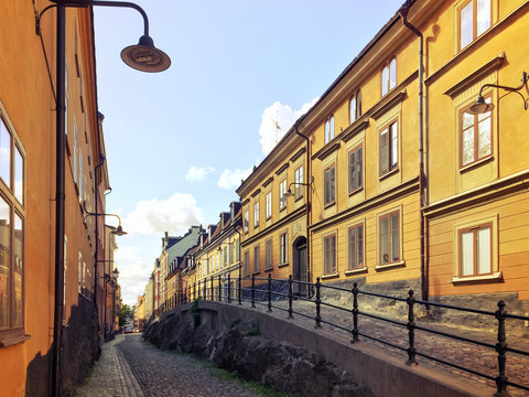 Picturesque cobblestone street in Stockholm