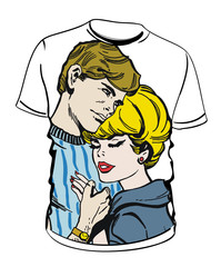 Fototapeta premium Ilustración camiseta con una pareja de enamorados