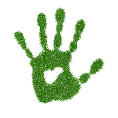 Green grass print of human hand