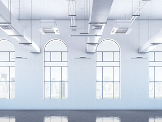 Loft interior with windows. 3d rendering