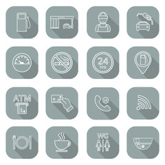 Line gas station icons. Service fuel icons. Flat. Shadow. Vector