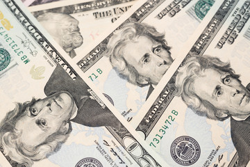 Twenty dollars banknotes background