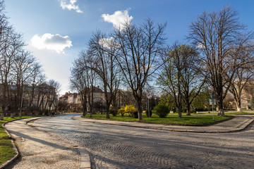 cobbled street winds through old town