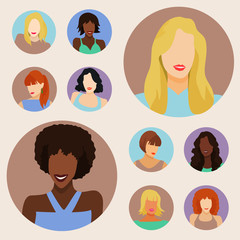 Set of female portraits