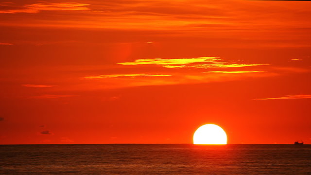 Tropical sea at beautiful sunset. Nature background. Fast motion