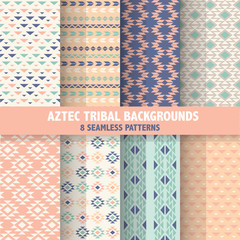 Vintage Aztec Tribal Backgrounds - 8 Seamless Patterns